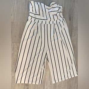 VENUS White Strapless Jumpsuit with Black Vertical Stripes